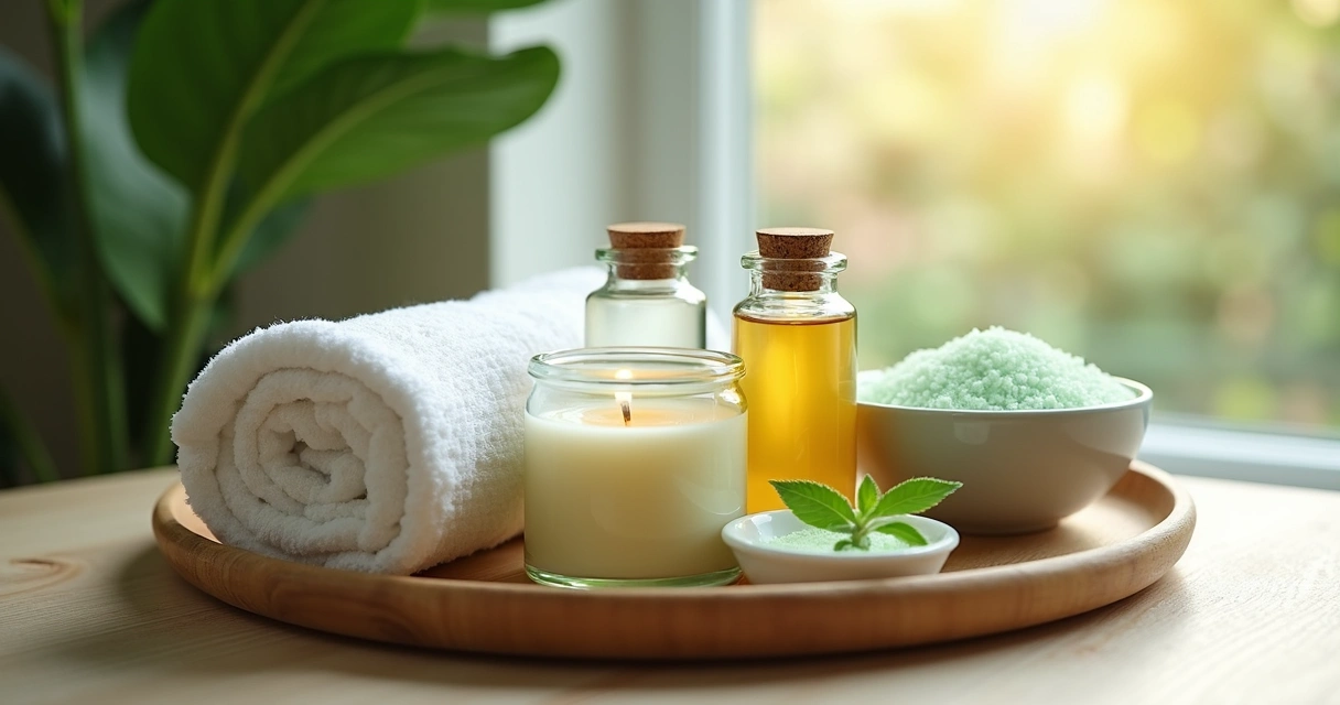Kit de spa em casa com velas, óleos e sais