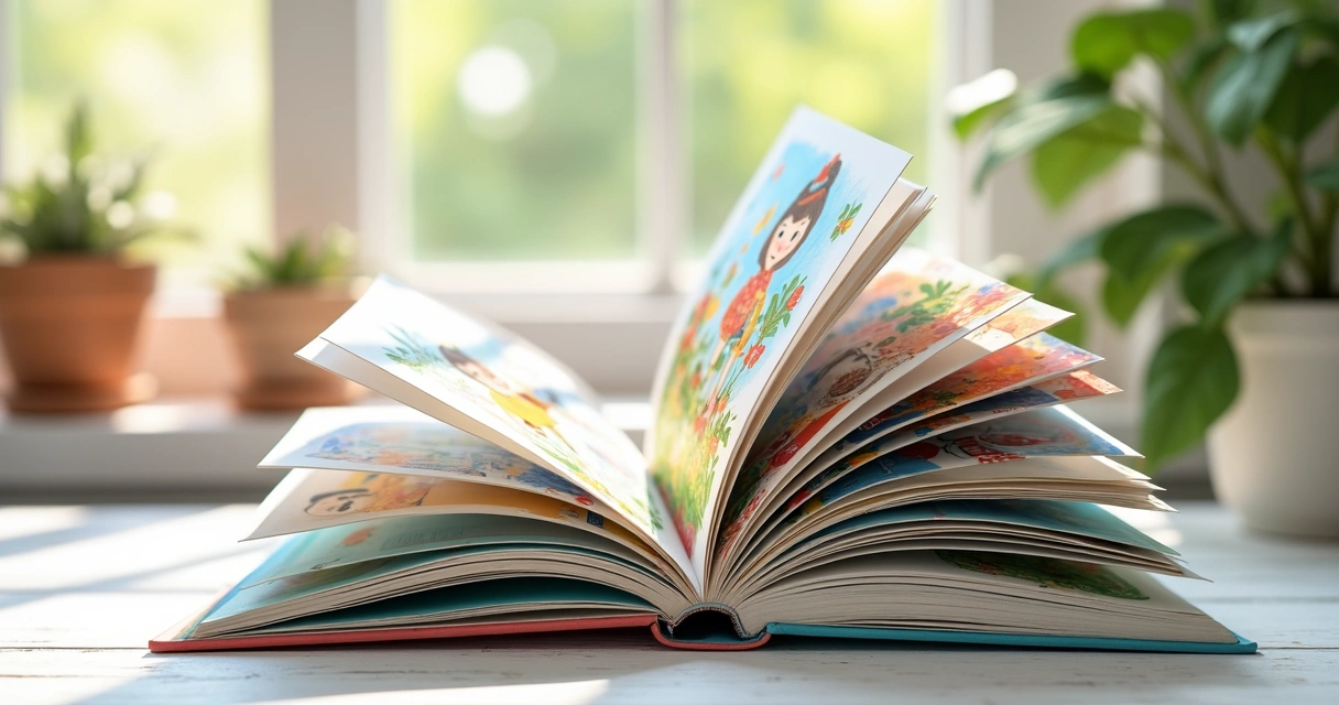 Livros infantis ilustrados abertos