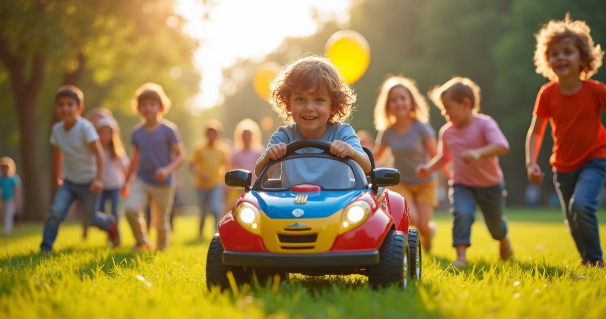 Criança brincando com carrinho ao ar livre